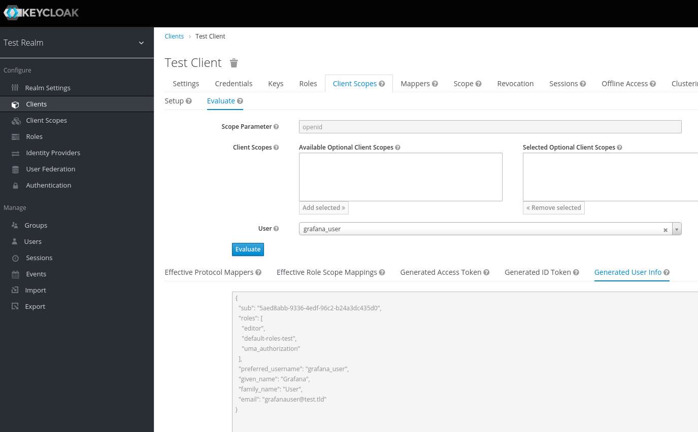 Keycloak View Generated UserInfo Endpoint